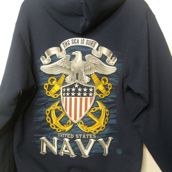 United States Navy The Sea Is Ours Mens M Sweatshirt Hooded Blue Anchor Logo - Picture 4 of 7